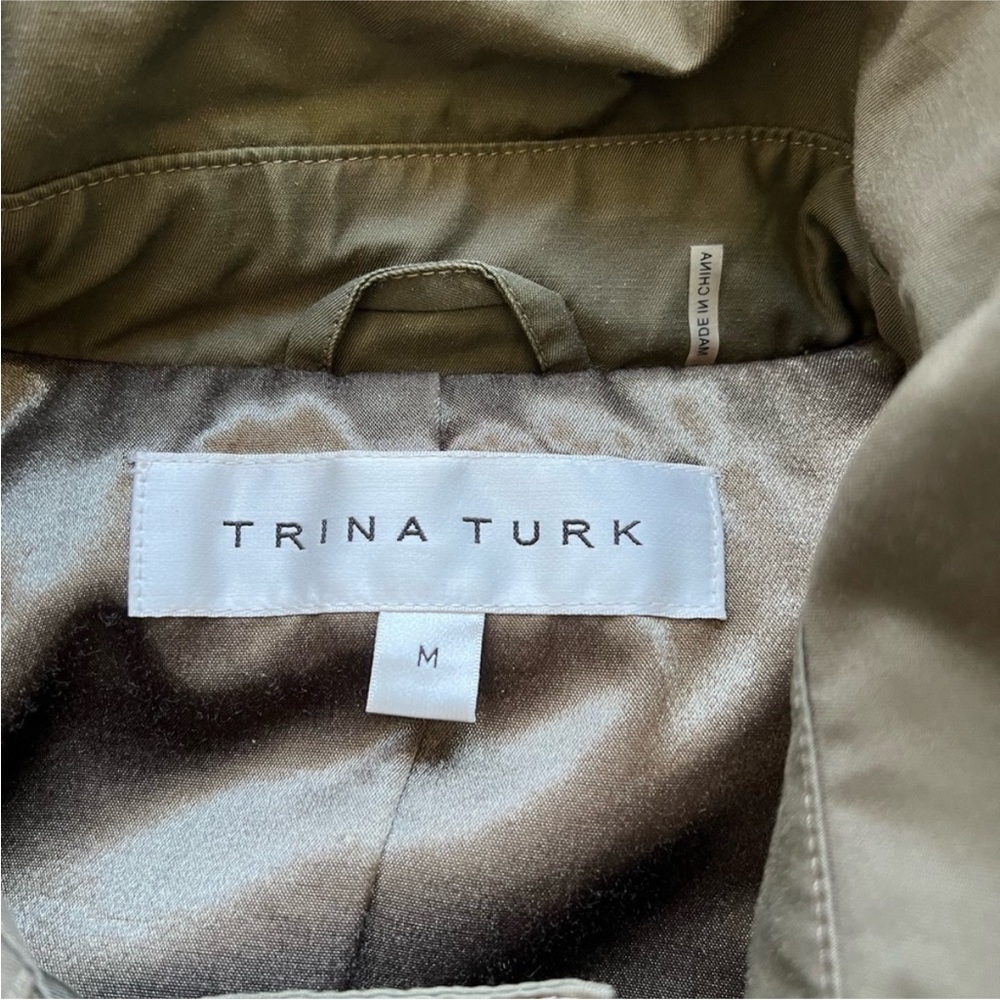 Trina Turk Belted Anorak Jacket with Hood in Olive Green Size Medium - Picture 5 of 7